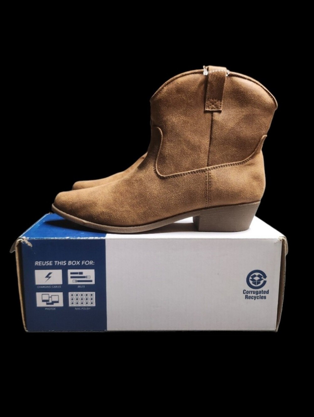 Arizona Jean Co. Women's Faux-Suede Western Cowboy Booties AZ Meritt Tan Size 7M